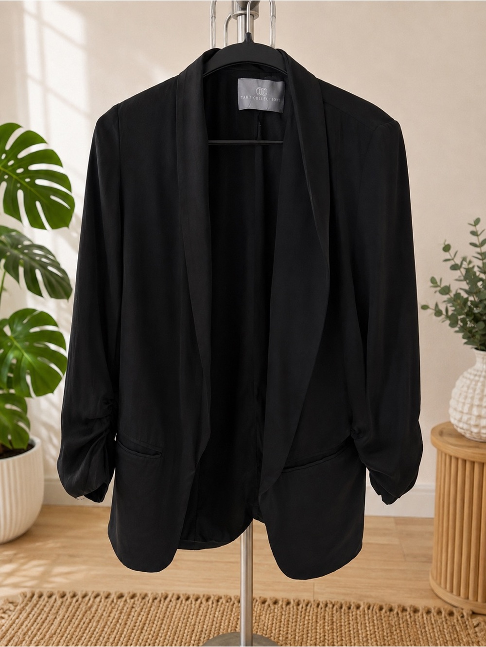 Silk Black Draped Open-Front Blazer Tart Collection